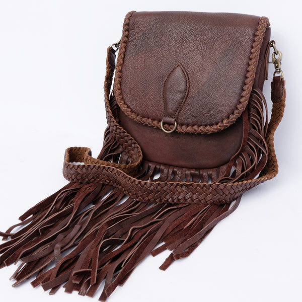 ADBGD129 American Darling Handcrafted Leather Cross body Bag with Fringes & Braided Trim