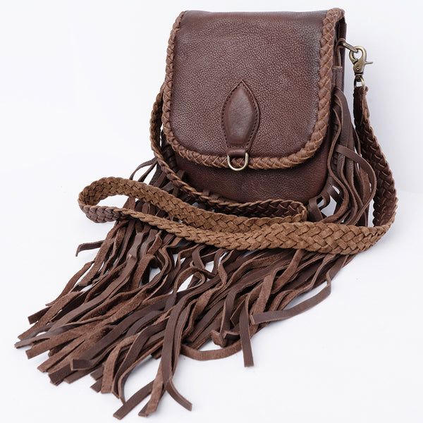 ADBGD129 American Darling Handcrafted Leather Cross body Bag with Fringes & Braided Trim