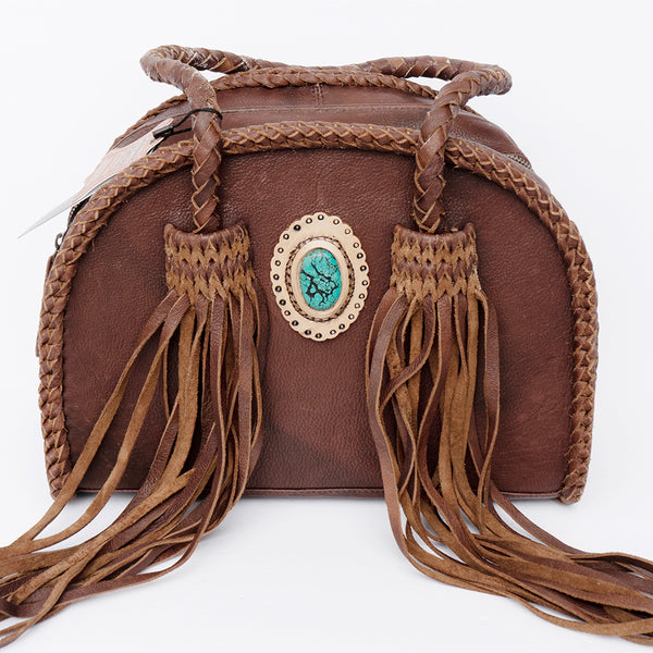 ADBGD152 American Darling Western Leather Tote Bag - Handcrafted Fringed Braided Leather Purse