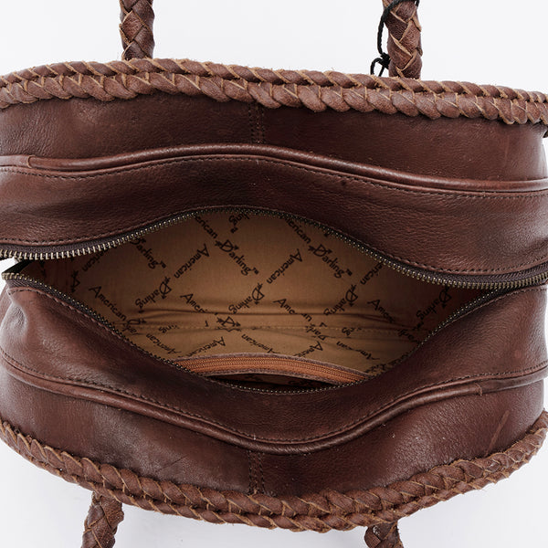 ADBGD152 American Darling Western Leather Tote Bag - Handcrafted Fringed Braided Leather Purse