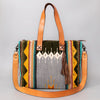 ADBG575 Southwestern Wool Tote with Natural Leather Straps Handwoven Pattern & Tassel