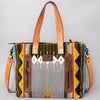 ADBG575 Southwestern Wool Tote with Natural Leather Straps Handwoven Pattern & Tassel