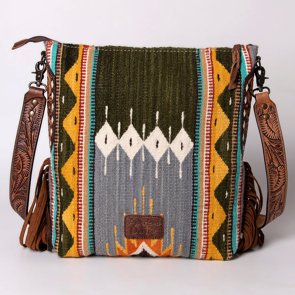 ADBG905 American Darling Handcrafted Hand Tooled Leather Saddle Blanket Cross body Bag