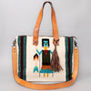 ADBG575 American Darling Hand Woven Saddle Blanket Western Leather Tote Bag with Tassels & Leather Strap