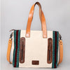 ADBG575 American Darling Hand Woven Saddle Blanket Western Leather Tote Bag with Tassels & Leather Strap