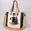 ADBG575 American Darling Hand Woven Saddle Blanket Western Leather Tote Bag with Tassels & Leather Strap