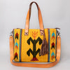 ADBG575 American Darling Hand Woven Saddle Blanket Western Leather Tote Bag with Tassels & Leather Strap