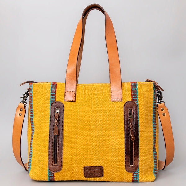 ADBG575 American Darling Hand Woven Saddle Blanket Western Leather Tote Bag with Tassels & Leather Strap