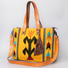 ADBG575 American Darling Hand Woven Saddle Blanket Western Leather Tote Bag with Tassels & Leather Strap