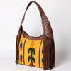 ADBG803 American Darling Hand Tooled Leather Hobo Bag with Hand Woven Saddle Blanket and Fringes