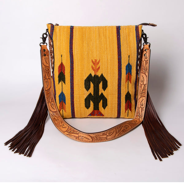 ADBG905 American Darling Handcrafted Hand Tooled Leather Saddle Blanket Cross body Bag