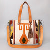 ADBG575 American Darling Hand Woven Saddle Blanket Western Leather Tote Bag with Tassels & Leather Strap