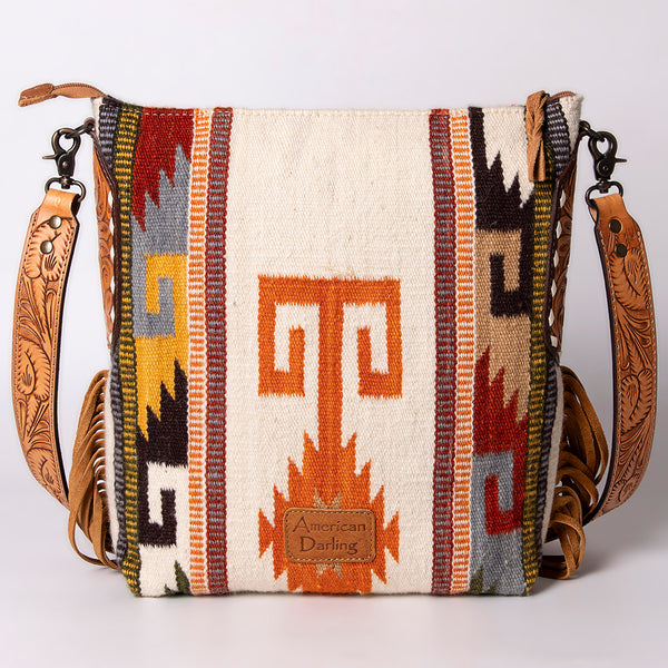 ADBG905 American Darling Handcrafted Hand Tooled Leather Saddle Blanket Cross body Bag