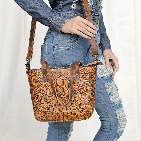 ADBG959 Crocodile Embossed Genuine Leather Western Tote Compact Handbag by American Darling