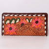 ADBG488 Artisan Genuine Leather Clutch with Tooled Floral Patterns and Braided Trim