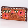 ADBG488 Artisan Genuine Leather Clutch with Tooled Floral Patterns and Braided Trim
