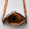 ADBGS192 Cowhide Large Crossbody Bag with Tooled Patch, Fringe & Floral Strap - Western Purse