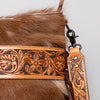 ADBGS192 Cowhide Large Crossbody Bag with Tooled Patch, Fringe & Floral Strap - Western Purse