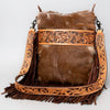ADBGS192 Cowhide Large Crossbody Bag with Tooled Patch, Fringe & Floral Strap - Western Purse