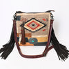 ADBG1054 American Darling Handcrafted Leather Crossbody Bag Saddle blanket Colorful Design & Fringes Western Handbag