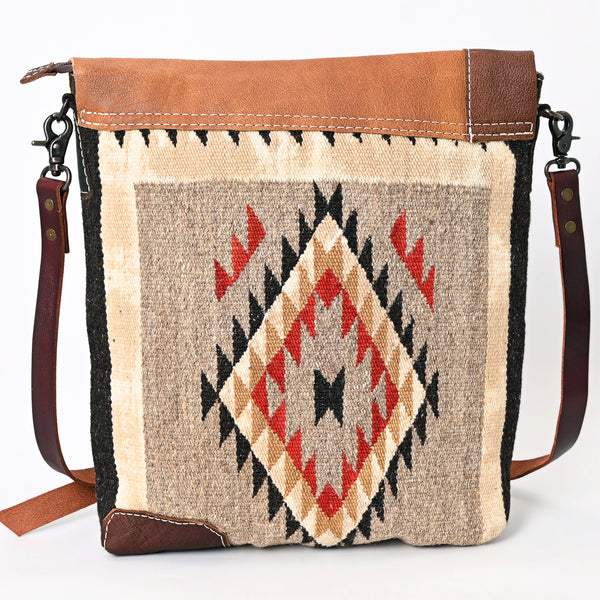 ADBG1055 American Darling Handcrafted Leather Crossbody Bag with Saddle Blanket Colorful Design & Tassels Western Handbag
