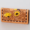 ADBG488 Artisan Genuine Leather Clutch with Tooled Floral Patterns and Braided Trim