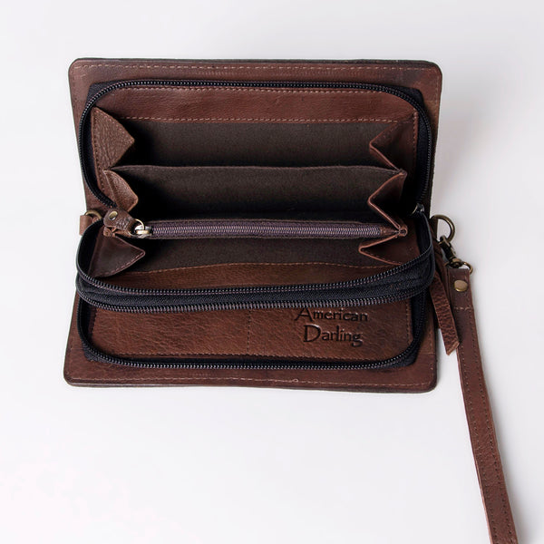 ADBGM169 Hand-Tooled Leather Organiser Purse - Western Floral Scroll