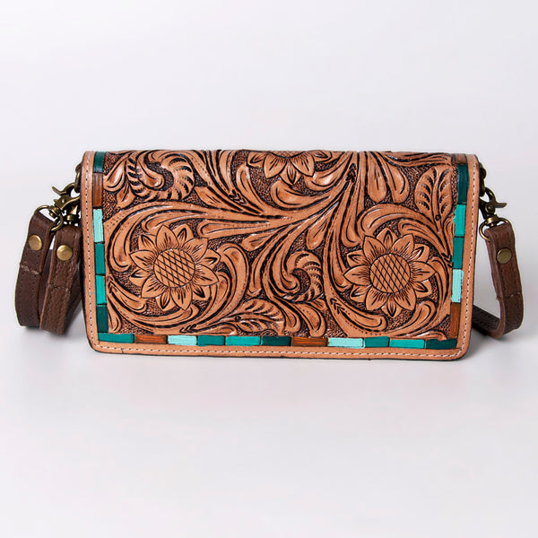 ADBGM169 Hand-Tooled Leather Organiser Purse - Western Floral Scroll