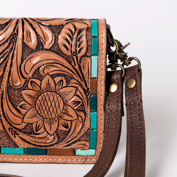 ADBGM169 Hand-Tooled Leather Organiser Purse - Western Floral Scroll