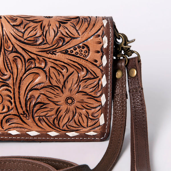 ADBGM169 Hand-Tooled Leather Organiser Purse - Western Floral Scroll
