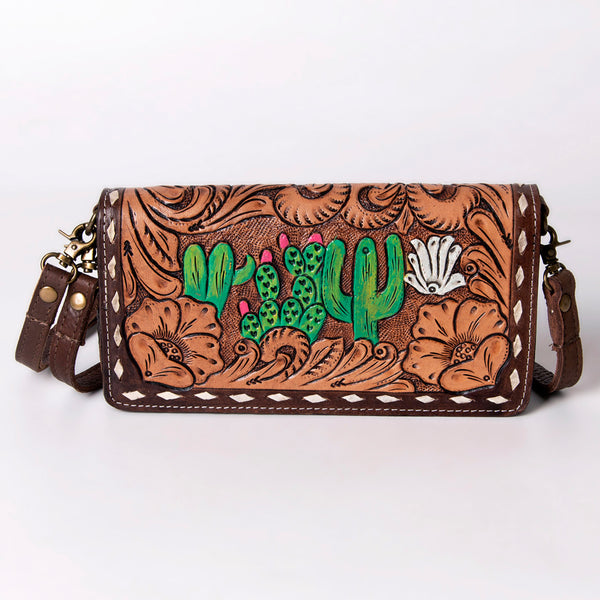 ADBGM169 Hand-Tooled Leather Organiser Purse - Western Floral Scroll