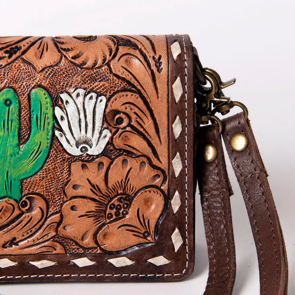 ADBGM169 Hand-Tooled Leather Organiser Purse - Western Floral Scroll