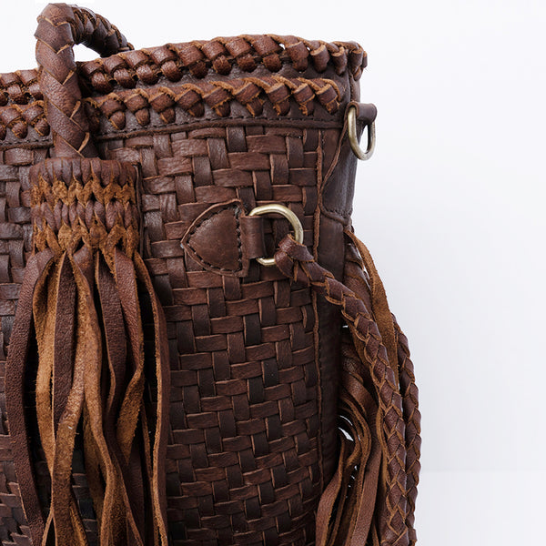 ADBGD146 American Darling Western Leather Tote Bag - Basket Weave Fringed Handcrafted Purse