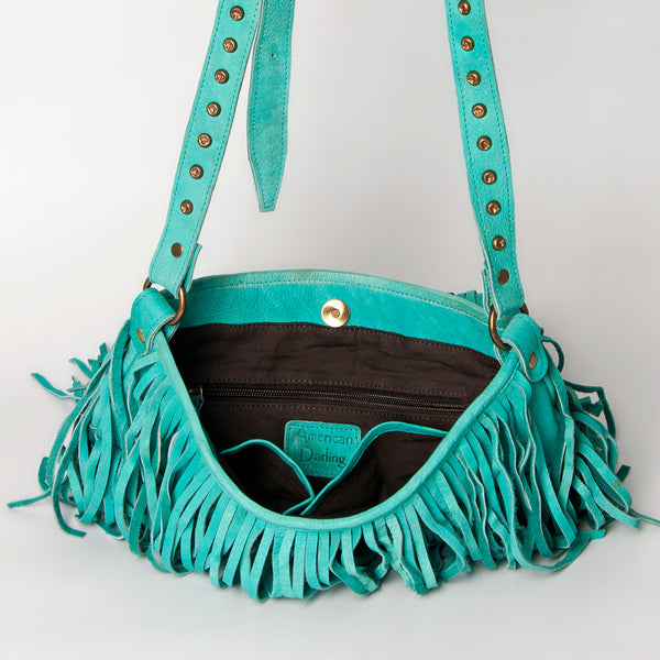 ADBGM308 Layered Fringe Leather Crossbody - Western Festival Bag with Studded Strap