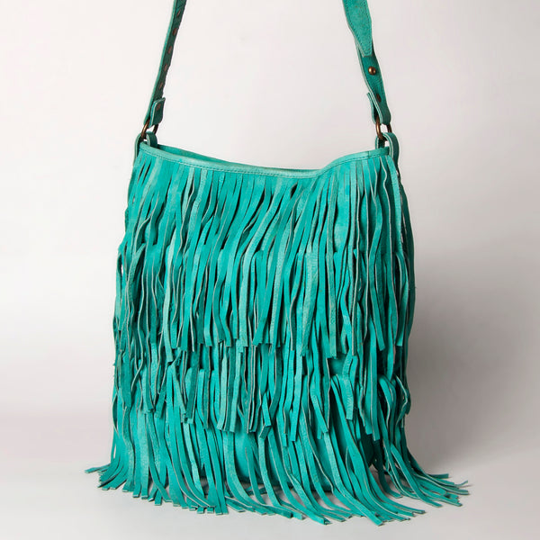 ADBGM308 Layered Fringe Leather Crossbody - Western Festival Bag with Studded Strap