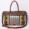 ADBG835 American Darling Western Tote Bag Hand Tooled Floral Carved with Hand Woven Saddle Blanket