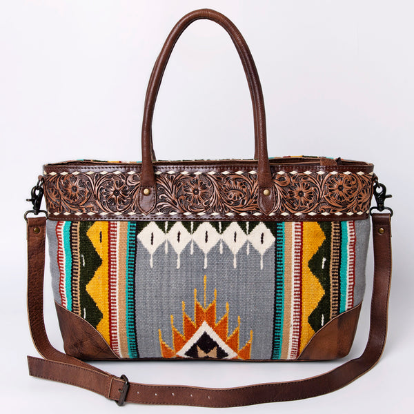 ADBG835 American Darling Western Tote Bag Hand Tooled Floral Carved with Hand Woven Saddle Blanket