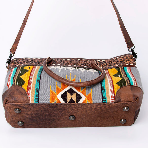 ADBG835 American Darling Western Tote Bag Hand Tooled Floral Carved with Hand Woven Saddle Blanket