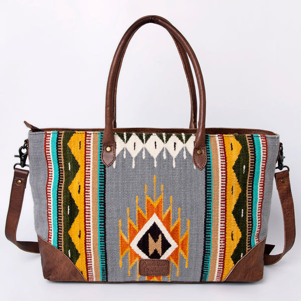 ADBG835 American Darling Western Tote Bag Hand Tooled Floral Carved with Hand Woven Saddle Blanket