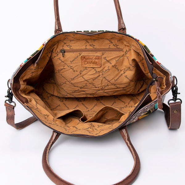 ADBG835 American Darling Western Tote Bag Hand Tooled Floral Carved with Hand Woven Saddle Blanket