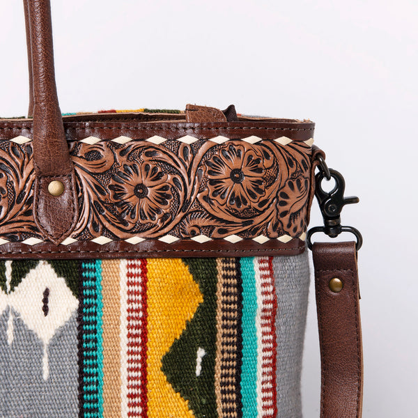 ADBG835 American Darling Western Tote Bag Hand Tooled Floral Carved with Hand Woven Saddle Blanket