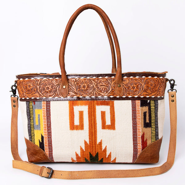ADBG835 American Darling Western Tote Bag Hand Tooled Floral Carved with Hand Woven Saddle Blanket