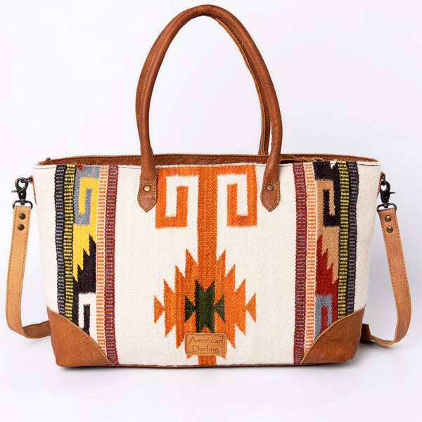 ADBG835 American Darling Western Tote Bag Hand Tooled Floral Carved with Hand Woven Saddle Blanket