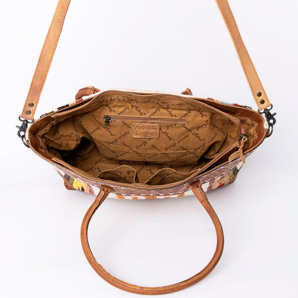 ADBG835 American Darling Western Tote Bag Hand Tooled Floral Carved with Hand Woven Saddle Blanket