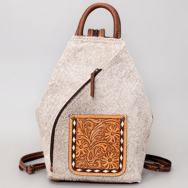 ADBG883 American Darling Western Backpack with Hand Tooled Floral Leather and Hair-On Cowhide