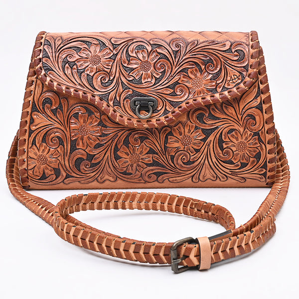 ADBG1057 American Darling Handcrafted Western Leather Crossbody Bag Intricate Tooled Floral Design
