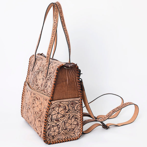 ADBG1061 American Darling Hand-Tooled Leather Backpack Tote Genuine Floral Carved Western Convertible Bag