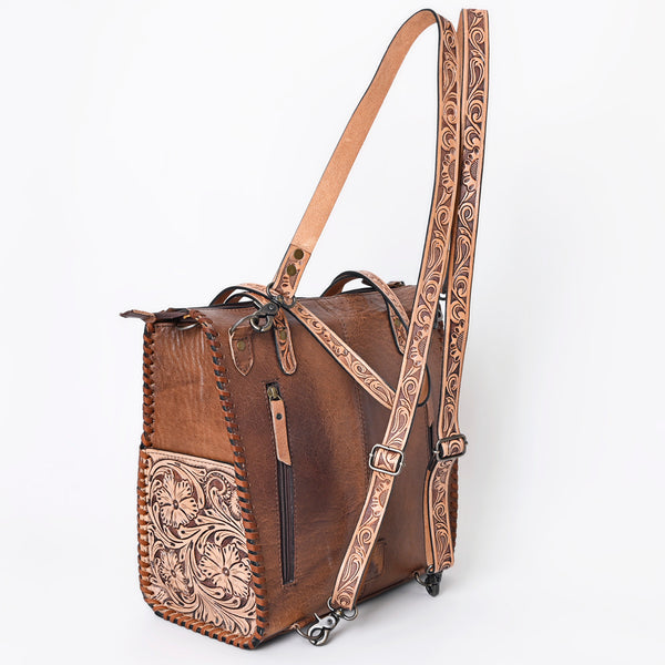 ADBG1061 American Darling Hand-Tooled Leather Backpack Tote Genuine Floral Carved Western Convertible Bag