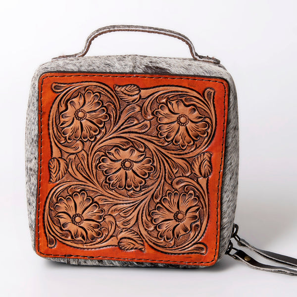 ADBGA311 American Darling Tooled Leather and Cowhide Floral Western Jewelry Case