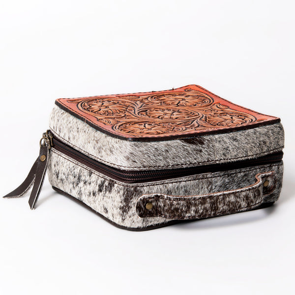 ADBGA311 American Darling Tooled Leather and Cowhide Floral Western Jewelry Case